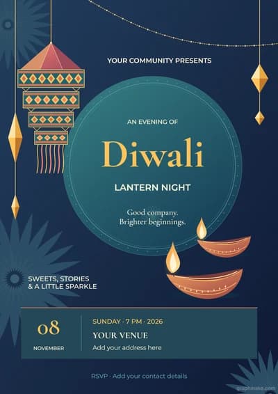 Editable Diwali Lantern Invitation Template