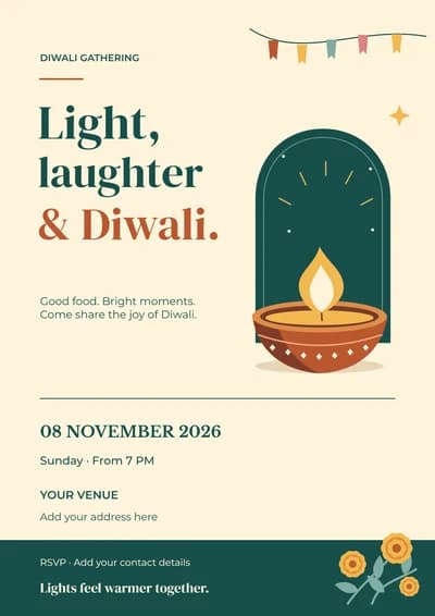 Editable Ivory Diwali Invitation Template