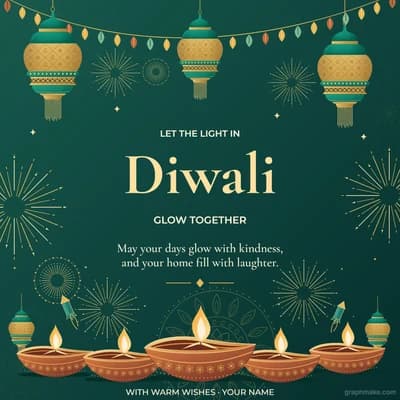 Green & Gold Diwali Greeting Card Template